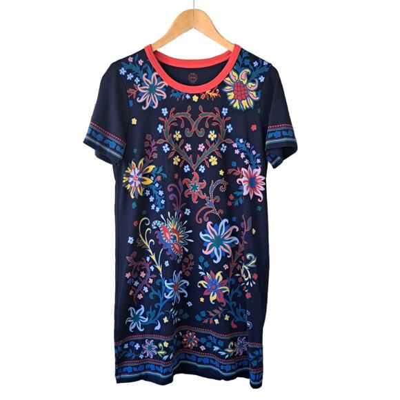 Tory Burch Black Mountain Floral Navy Multicolored T-Shirt Dress Medium - Picture 10 of 12